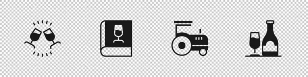 Σετ Γευσιγνωσία κρασιού, degustation, Βιβλίο για το κρασί, Τρακτέρ και μπουκάλι με γυάλινη εικόνα. Διάνυσμα — Διανυσματικό Αρχείο