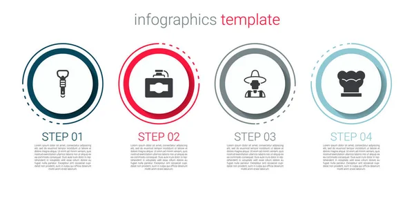 设置开瓶器，纸板箱酒，农民的帽子和厨师。业务信息模板。B.病媒 — 图库矢量图片