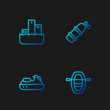 Kürekli tekne, jet ski, kazanan podyum ve Aqualung. Renk simgeleri. Vektör