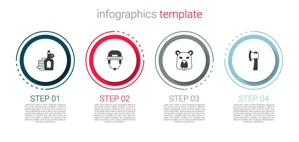 Conjunto de jarabe con tortitas, casco de hockey, animal castor y hacha de madera. Plantilla de infografía empresarial. Vector — Archivo Imágenes Vectoriales