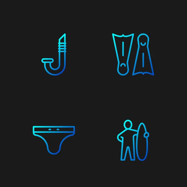 Set line Tabla de surf, Troncos de natación, Snorkel y aletas para nadar. Iconos de color degradado. Vector — Vector de stock