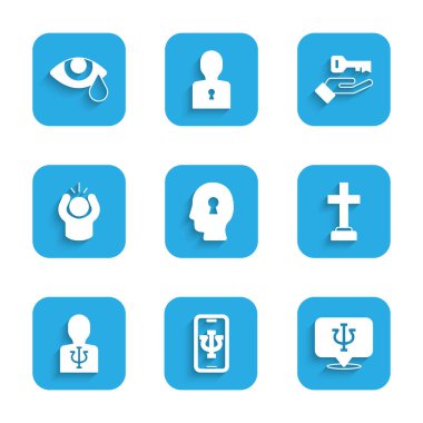 Sorunun çözümünü belirle, çevrimiçi psikolog, psikoloji, psişik, Graves cenaze kederi, öfke ve gözyaşı göz yaşı ikonu. Vektör