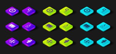 Adaletin ölçeklerini, kol saatini, ölçüm aletini, çizim pusulayı, mikrometreyi ve pusula simgesini ayarla. Vektör