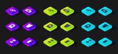 Dumbbell, kum torbası, spor beslenmesi, fitness karıştırıcı ve Whistle ikonu. Vektör