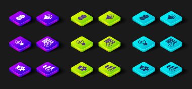 Piggy Bank bitcoin, Pie grafik bilgisi, Bitcoin, Sunucu, Satış hunisi ve Blockchain teknoloji simgesini ayarla. Vektör