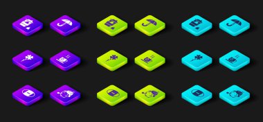 Rugby topu, Sherlock Holmes, dört yapraklı yonca, çay poşetli çay, şemsiye ve kahve fincanı. Vektör