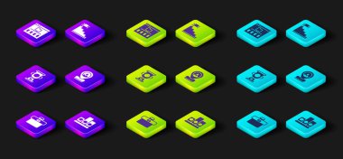 Çanta, Sıralama Yıldızı, Ödül Kupası, İşçi konumu, bitiş bayrağı olan merdiven ve Tarayıcı dosya simgesi ayarla. Vektör