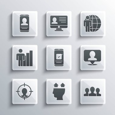 Kullanıcı, Kullanıcı Grubu, Akıllı Telefon, Kafa Avcılığı, Üretici İnsan, Mobil Özgeçmiş ve simgeyle Yer Ayarla. Vektör