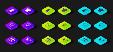 Sirk çadırı, top, kurdeleli balonlar, lolipop, Hayalet ve Kağıt cam su ikonu. Vektör