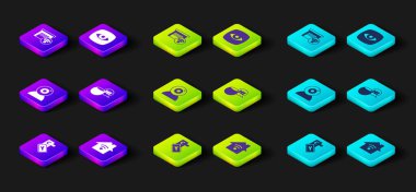 Dijital kapı kilidi, kablosuz ağ bağlantısı, web kamerası, ses asistanı, güvenlik ve garaj ikonu olan akıllı ev. Vektör