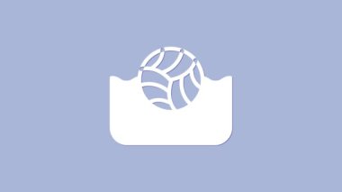 Mor zeminde izole edilmiş beyaz su polosu ikonu. 4K Video hareketli grafik canlandırması