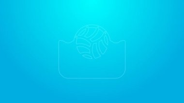 Pembe çizgili su topu ikonu mavi arkaplanda izole edilmiş. 4K Video hareketli grafik canlandırması