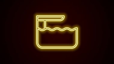 Parlayan neon hattı dalış tahtası veya sıçrama tahtası simgesi siyah arkaplanda izole edildi. 4K Video hareketli grafik canlandırması
