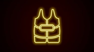Parlayan neon çizgili can yeleği simgesi siyah arkaplanda izole edildi. Can yeleği ikonu. Olağanüstü bir spor. Spor malzemeleri. 4K Video hareketli grafik canlandırması