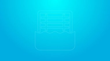 Pembe çizgili su topu ikonu mavi arkaplanda izole edilmiş. 4K Video hareketli grafik canlandırması