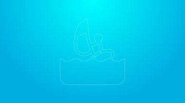 Pembe çizgili rüzgar sörfü simgesi mavi arkaplanda izole edildi. 4K Video hareketli grafik canlandırması