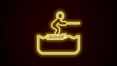 Parlayan neon hattı. Siyah zemin üzerinde izole edilmiş su kayağı ikonu. 4K Video hareketli grafik canlandırması