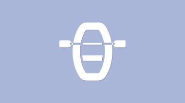 Mor arka planda izole edilmiş kürek ikonlu beyaz tekne. Su sporları, ekstrem sporlar, tatil, tatil, takım oluşturma. 4K Video hareketli grafik canlandırması