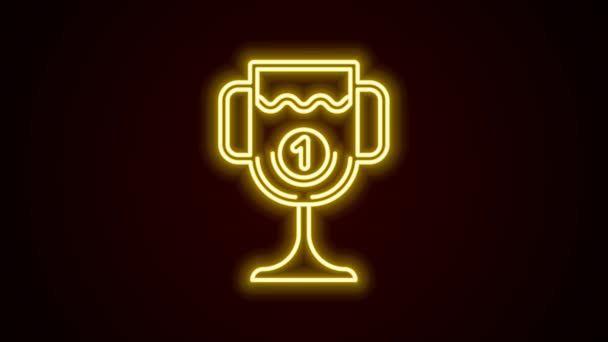 Glowing neon line Award cup icon isolated on black background. Winner trophy symbol. Championship or competition trophy. Sports achievement sign. 4K Video motion graphic animation — Stock Video