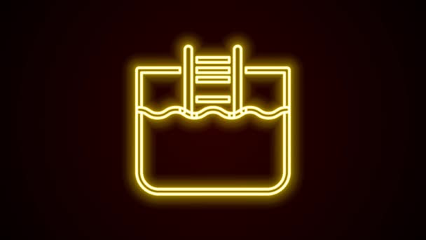 Ligne lumineuse au néon Piscine avec icône d'échelle isolée sur fond noir. Animation graphique de mouvement vidéo 4K — Video