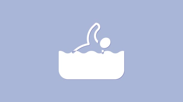 Biały pływak ikona sportowca izolowane na fioletowym tle. 4K Animacja graficzna ruchu wideo — Wideo stockowe
