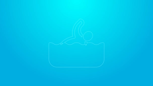 Linha rosa ícone atleta nadador isolado no fundo azul. Animação gráfica em movimento de vídeo 4K — Vídeo de Stock