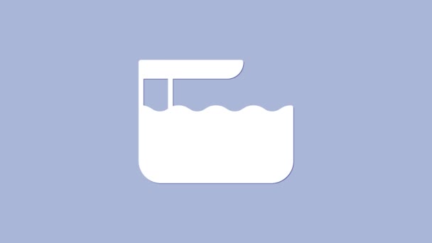 Белый доска для прыжков в воду или значок трамплина, выделенный на фиолетовом фоне. Видеографическая анимация 4K — стоковое видео