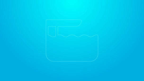Růžová čára Potápěčská deska nebo odrazový můstek ikona izolované na modrém pozadí. Grafická animace pohybu videa 4K — Stock video