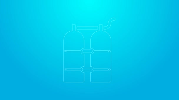Linha rosa ícone Aqualung isolado no fundo azul. Tanque de oxigénio para mergulhador. Equipamento de mergulho. Desporto extremo. Mergulho equipamento subaquático. Animação gráfica em movimento de vídeo 4K — Vídeo de Stock