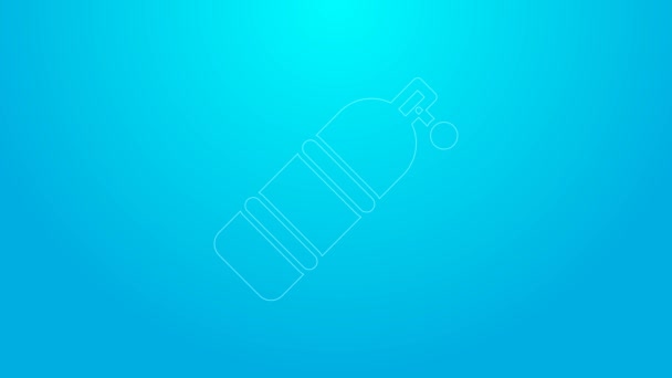 Pink line Aqualung icon isolated on blue background. Oxygen tank for diver. Diving equipment. Extreme sport. Diving underwater equipment. 4K Video motion graphic animation — Stock Video