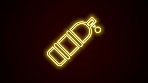 Glowing neon line Aqualung icon isolated on black background. Oxygen tank for diver. Diving equipment. Extreme sport. Diving underwater equipment. 4K Video motion graphic animation — Stock Video