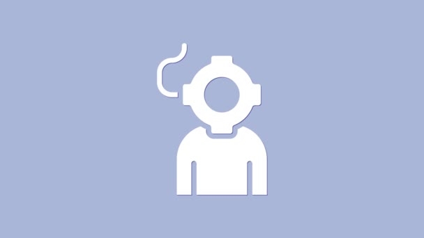 Bílá ikona Aqualung izolované na fialovém pozadí. Potápěčská helma. Potápěčské vybavení. Grafická animace pohybu videa 4K — Stock video