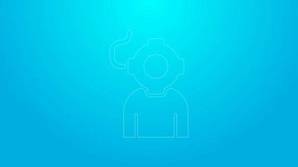 Pink line Aqualung icon isolated on blue background. Diving helmet. Diving underwater equipment. 4K Video motion graphic animation — Stock Video