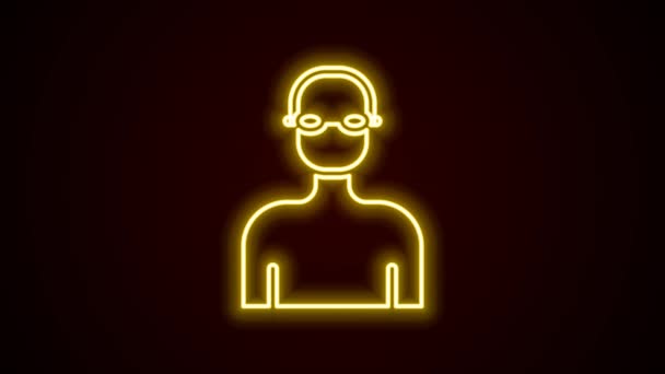 Ragyogó neon vonal Úszó atléta ikon elszigetelt fekete háttérrel. 4K Videó mozgás grafikus animáció — Stock videók
