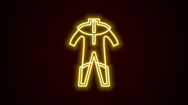 Siyah arkaplanda izole edilmiş dalgıç ikonu için parlak neon çizgisi dalış kıyafeti. Su altı ekipmanları. 4K Video hareketli grafik canlandırması — Stok video