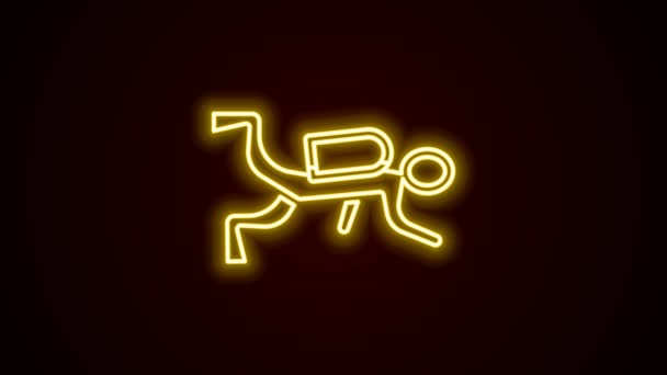 Светящаяся неоновая линия Значок ныряльщика с аквалангом изолирован на черном фоне. Видеографическая анимация 4K — стоковое видео
