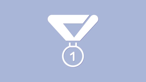 Icono de Medalla Blanca aislado sobre fondo púrpura. Símbolo ganador. Animación gráfica de vídeo 4K — Vídeo de stock