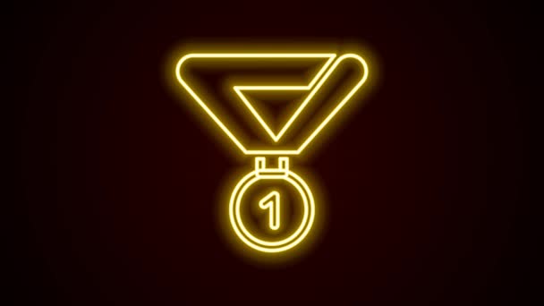 Glowing neon line Medal icon isolated on black background. Winner symbol. 4K Video motion graphic animation — Stock Video