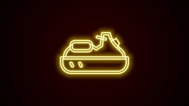 Parlayan neon hattı Jet ski simgesi siyah arkaplanda izole edildi. Su motoru. Olağanüstü bir spor. 4K Video hareketli grafik canlandırması