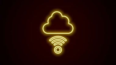 Parlayan neon hattı Network bağlantı simgesi siyah arkaplanda izole edildi. Sosyal teknoloji. Bulut hesaplama konsepti. 4K Video hareketli grafik canlandırması
