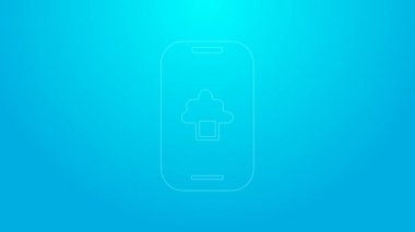 Pembe çizgi Bulut teknolojisi veri transferi ve mavi arkaplanda izole edilmiş depolama simgesi. 4K Video hareketli grafik canlandırması