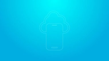 Pembe çizgi Bulut teknolojisi veri transferi ve mavi arkaplanda izole edilmiş depolama simgesi. 4K Video hareketli grafik canlandırması