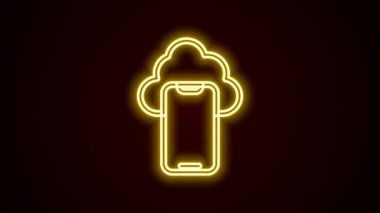 Parlayan neon hattı Bulut teknolojisi veri transferi ve depolama simgesi siyah arka planda izole edildi. 4K Video hareketli grafik canlandırması