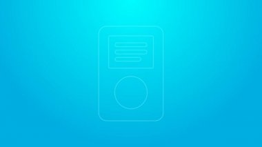 Pembe çizgi müzik çalar simgesi mavi arkaplanda izole edildi. Taşınabilir müzik cihazı. 4K Video hareketli grafik canlandırması