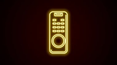 Parlayan neon hattı uzaktan kontrol simgesi siyah arkaplanda izole edildi. 4K Video hareketli grafik canlandırması