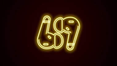 Parlayan neon hattı hava kulaklığı simgesi siyah arkaplanda izole edildi. Kulaklıklar için kablosuz cihaz. Elektronik cihazlar. 4K Video hareketli grafik canlandırması