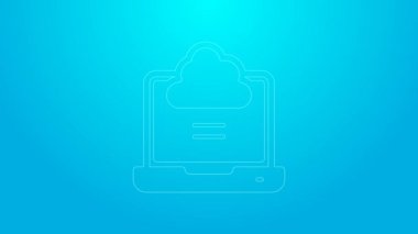 Pembe çizgi ağ bulut bağlantısı simgesi mavi arkaplanda izole edildi. Sosyal teknoloji. Bulut hesaplama konsepti. 4K Video hareketli grafik canlandırması