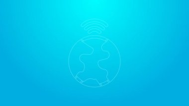 Pembe çizgi Global teknolojisi veya sosyal ağ simgesi mavi arka planda izole edildi. 4K Video hareketli grafik canlandırması