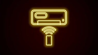 Parlayan neon hattı klima simgesi siyah arkaplanda izole edildi. Sistemin havalandırmasını böl. Soğuk ve soğuk iklim kontrol sistemi. 4K Video hareketli grafik canlandırması