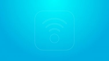Pembe hat Wi-Fi kablosuz internet ağ sembolü ikonu mavi arkaplanda izole edildi. 4K Video hareketli grafik canlandırması